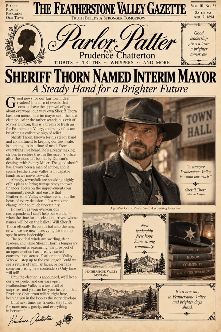 Featherstone Valley’s New Mayor: Sheriff Thorn Takes the Helm (#23 ~ Parlor&nbsp;Patter)